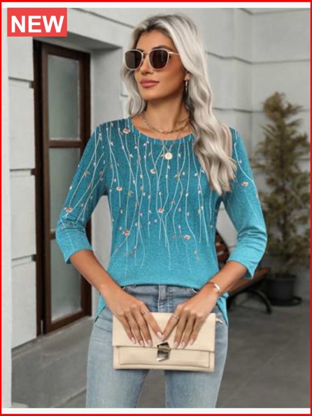 Women's 3/4 Sleeve Tunic Crew Neck Tee Blouses Business Casual Tops - Picture 3 of 6